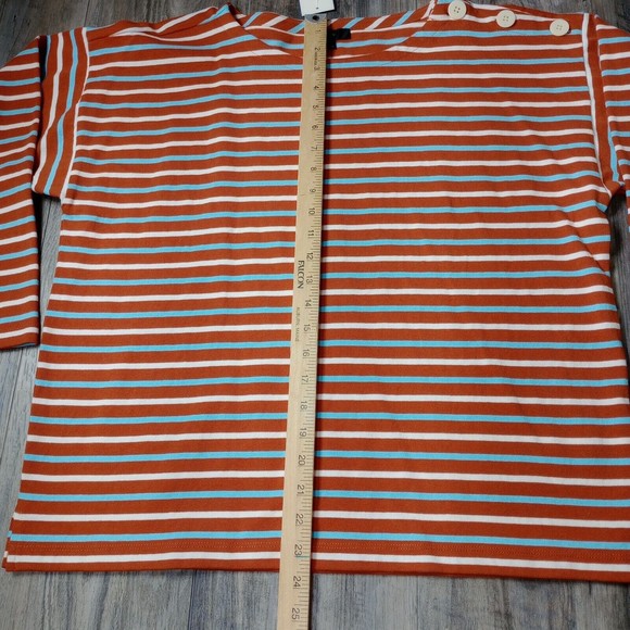 NWT   J Crew Long Sleeve Striped Top Women's Size Large 100% Cotton Orange Blue - Picture 6 of 12